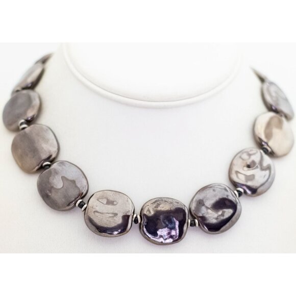 22 inch, Vintage Shiny Silver Tone Faux Stone Beads Beaded Necklace - Q1 - Picture 2 of 3